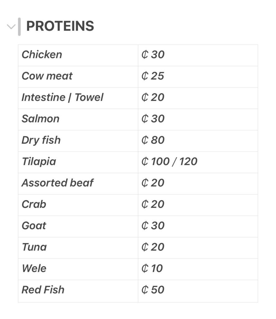 Aduanepa menu - proteins